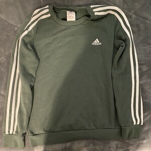 Adidas Green Crewneck Sweater with White Stripes